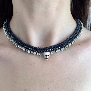 Rare ~ Venessa Arizaga Dorian Grey Skull Choker Necklace ~ 17" Long